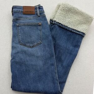 Judy Blue Straight Fit Jeans Womens 7/28 Blue Sherpa Cuffed Winter Casual